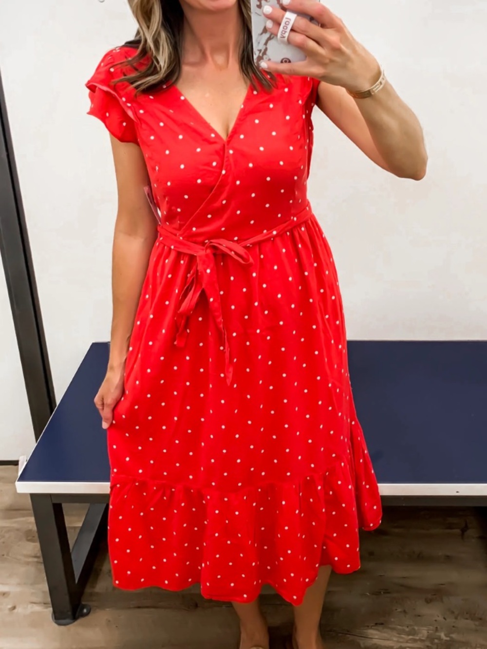 Old Navy Red Polka Dot Wrap-Style Midi Dress